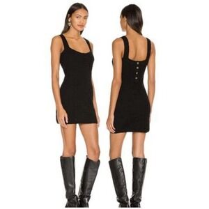 Free People Beach Short & Sweet Stretch Mini Dress Black Ribbed Knit Button Sz S